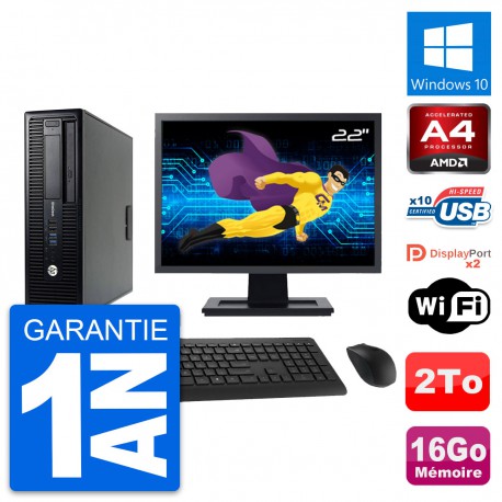 PC HP 705 G1 SFF Ecran 22" AMD PRO-7300B RAM 16Go Disque Dur 2To Windows 10 Wifi