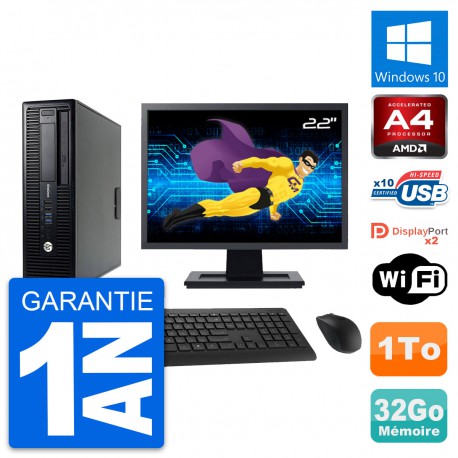 PC HP 705 G1 SFF Ecran 22" AMD PRO-7300B RAM 32Go Disque Dur 1To Windows 10 Wifi