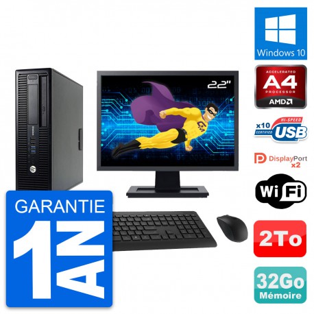 PC HP 705 G1 SFF Ecran 22" AMD PRO-7300B RAM 32Go Disque Dur 2To Windows 10 Wifi