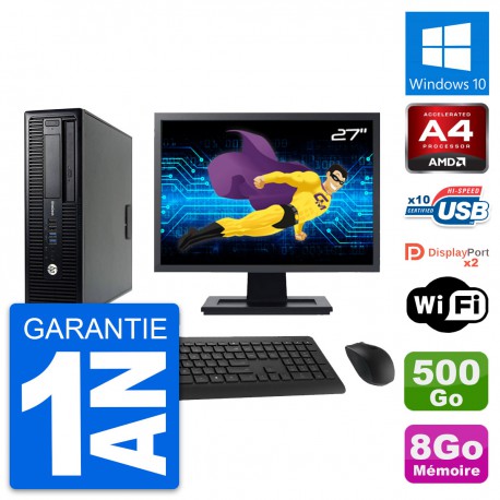PC HP 705 G1 SFF Ecran 27" AMD PRO-7300B RAM 8Go Disque 500Go Windows 10 Wifi
