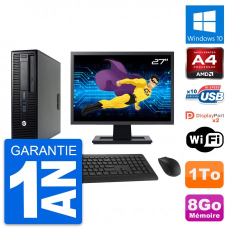 PC HP 705 G1 SFF Ecran 27" AMD PRO-7300B RAM 8Go Disque Dur 1To Windows 10 Wifi