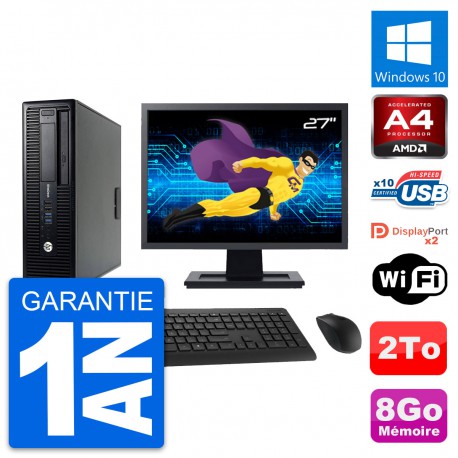 PC HP 705 G1 SFF Ecran 27" AMD PRO-7300B RAM 8Go Disque Dur 2To Windows 10 Wifi