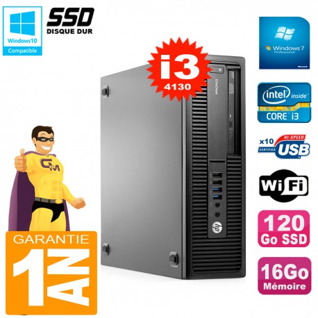 PC HP EliteDesk 800 G1 SFF Core I3-4130 16Go Disque 120 Go SSD Graveur DVD Wifi W7