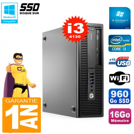 PC HP EliteDesk 800 G1 SFF Core I3-4130 16Go Disque 960 Go SSD Graveur DVD Wifi W7
