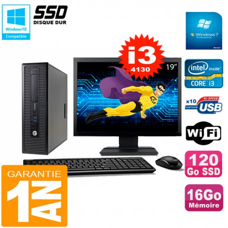 PC HP EliteDesk 800 G1 SFF Ecran 19" Core I3-4130 16Go Disque 120 Go SSD Wifi W7