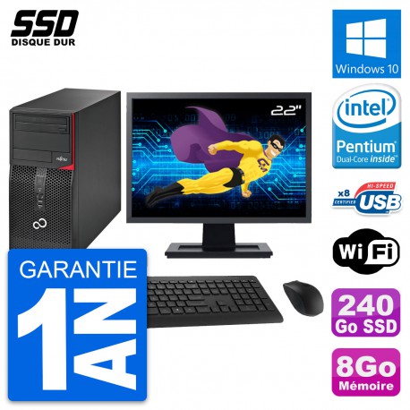 PC Tour Fujitsu P520 Ecran 22" Intel G3220 RAM 8Go SSD 240Go Windows 10 Wifi