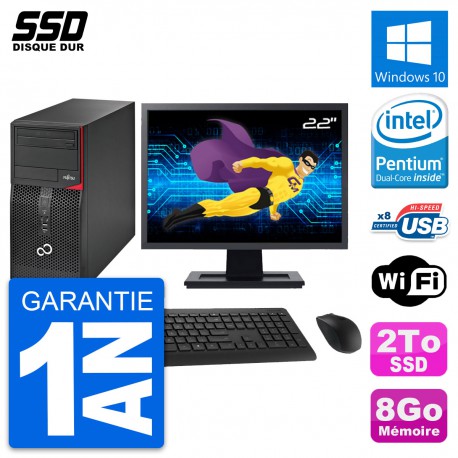 PC Tour Fujitsu P520 Ecran 22" Intel G3220 RAM 8Go SSD 2To Windows 10 Wifi