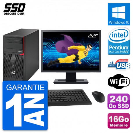 PC Tour Fujitsu P520 Ecran 22" Intel G3220 RAM 16Go SSD 240Go Windows 10 Wifi