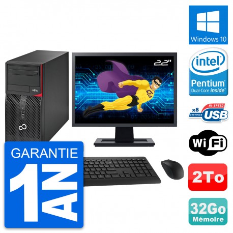 PC Tour Fujitsu P520 Ecran 22" Intel G3220 RAM 32Go Disque 2To Windows 10 Wifi
