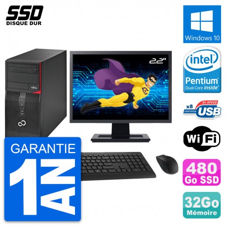 PC Tour Fujitsu P520 Ecran 22" Intel G3220 RAM 32Go SSD 480Go Windows 10 Wifi
