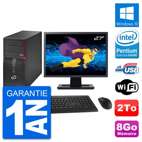 PC Tour Fujitsu P520 Ecran 27" Intel G3220 RAM 8Go Disque 2To Windows 10 Wifi