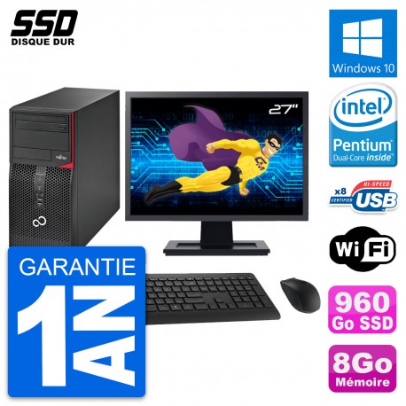 PC Tour Fujitsu P520 Ecran 27" Intel G3220 RAM 8Go SSD 960Go Windows 10 Wifi