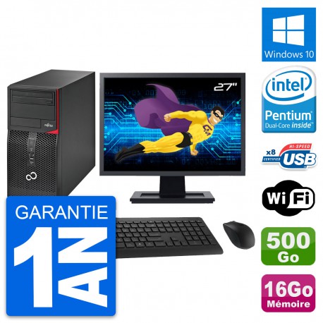 PC Tour Fujitsu P520 Ecran 27" Intel G3220 RAM 16Go Disque 500Go Windows 10 Wifi