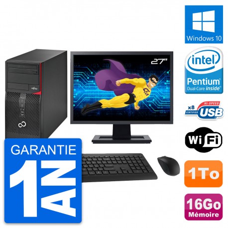 PC Tour Fujitsu P520 Ecran 27" Intel G3220 RAM 16Go Disque 1To Windows 10 Wifi