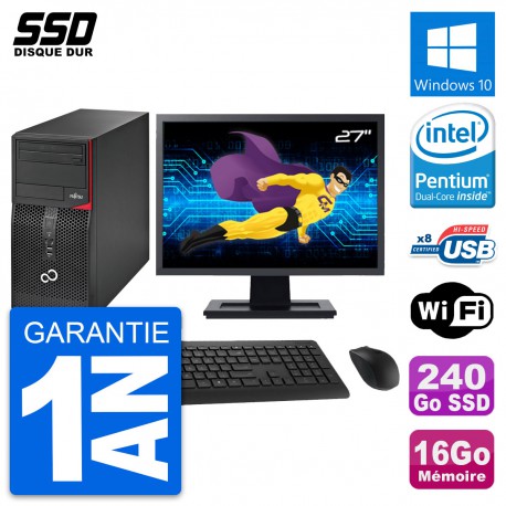 PC Tour Fujitsu P520 Ecran 27" Intel G3220 RAM 16Go SSD 240Go Windows 10 Wifi