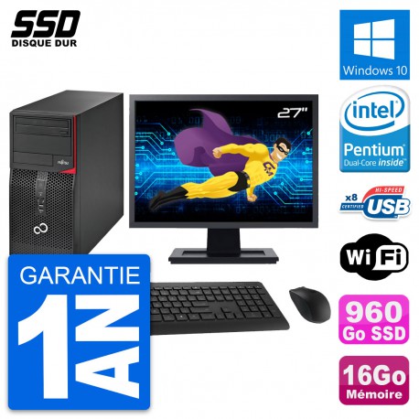 PC Tour Fujitsu P520 Ecran 27" Intel G3220 RAM 16Go SSD 960Go Windows 10 Wifi