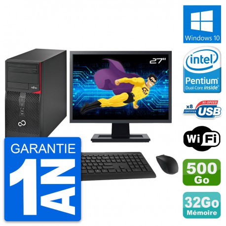 PC Tour Fujitsu P520 Ecran 27" Intel G3220 RAM 32Go Disque 500Go Windows 10 Wifi