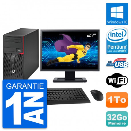 PC Tour Fujitsu P520 Ecran 27" Intel G3220 RAM 32Go Disque 1To Windows 10 Wifi