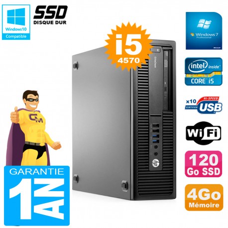 PC HP EliteDesk 800 G1 SFF Core I5-4570 4Go Disque 120 Go SSD Graveur DVD Wifi W7