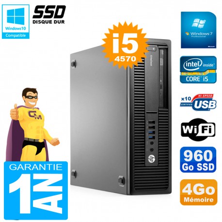 PC HP EliteDesk 800 G1 SFF Core I5-4570 4Go Disque 960 Go SSD Graveur DVD Wifi W7