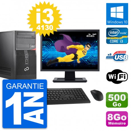PC Tour Fujitsu P520 Ecran 22" Core i3-4130 RAM 8Go Disque 500Go Windows 10 Wifi