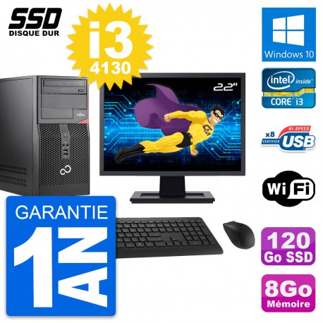PC Tour Fujitsu P520 Ecran 22" Intel i3-4130 RAM 8Go SSD 120Go Windows 10 Wifi
