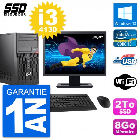 PC Tour Fujitsu P520 MT Ecran 22" Intel i3-4130 RAM 8Go SSD 2To Windows 10 Wifi