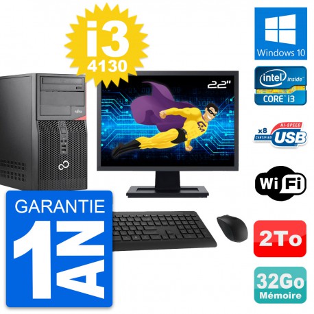 PC Tour Fujitsu P520 Ecran 22" Intel i3-4130 RAM 32Go Disque 2To Windows 10 Wifi