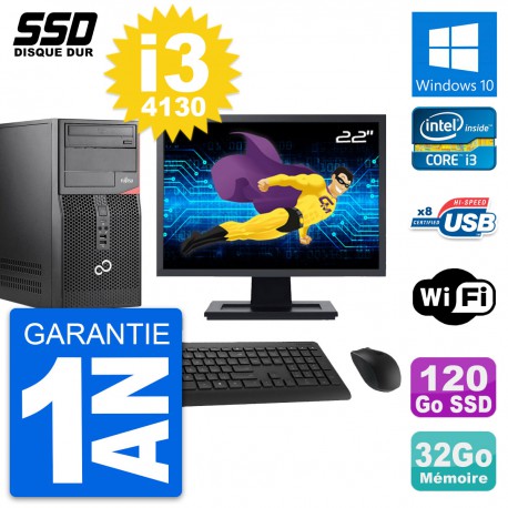 PC Tour Fujitsu P520 Ecran 22" Intel i3-4130 RAM 32Go SSD 120Go Windows 10 Wifi
