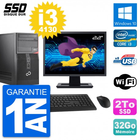 PC Tour Fujitsu P520 MT Ecran 22" Intel i3-4130 RAM 32Go SSD 2To Windows 10 Wifi