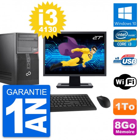 PC Tour Fujitsu P520 Ecran 27" Intel i3-4130 RAM 8Go Disque 1To Windows 10 Wifi