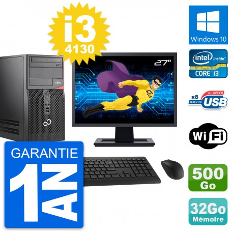 PC Tour Fujitsu P520 Ecran 27" i3-4130 RAM 32Go Disque Dur 500Go Windows 10 Wifi