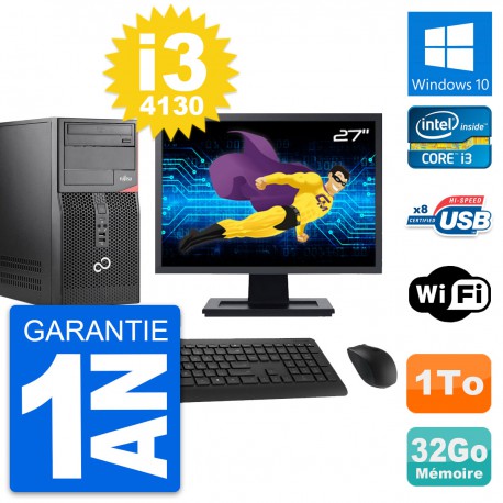 PC Tour Fujitsu P520 Ecran 27" Intel i3-4130 RAM 32Go Disque 1To Windows 10 Wifi