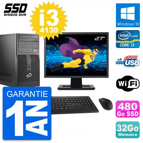 PC Tour Fujitsu P520 Ecran 27" Intel i3-4130 RAM 32Go SSD 480Go Windows 10 Wifi