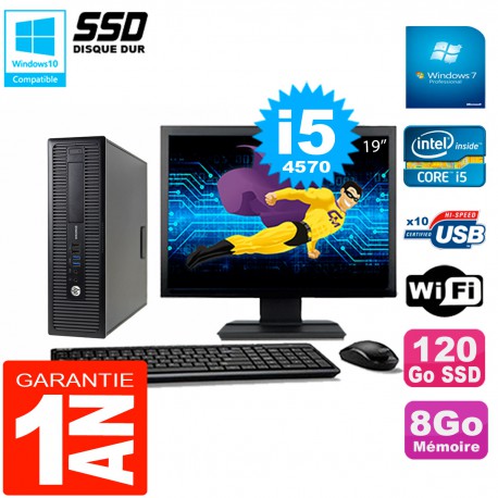 PC HP EliteDesk 800 G1 SFF Ecran 19" Core I5-4570 8Go Disque 120 Go SSD Wifi W7