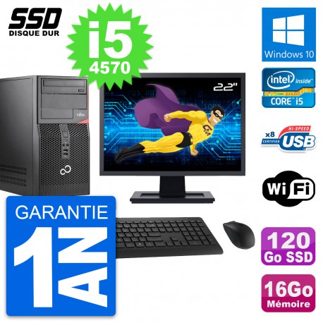 PC Tour Fujitsu P520 Ecran 22" Intel i5-4570 RAM 16Go SSD 120Go Windows 10 Wifi