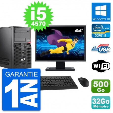 PC Tour Fujitsu P520 Ecran 22" i5-4570 RAM 32Go Disque Dur 500Go Windows 10 Wifi
