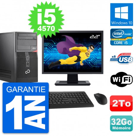 PC Tour Fujitsu P520 Ecran 22" Intel i5-4570 RAM 32Go Disque 2To Windows 10 Wifi
