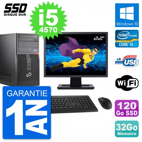 PC Tour Fujitsu P520 Ecran 22" Intel i5-4570 RAM 32Go SSD 120Go Windows 10 Wifi