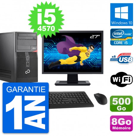 PC Tour Fujitsu P520 Ecran 27" Core i5-4570 RAM 8Go Disque 500Go Windows 10 Wifi