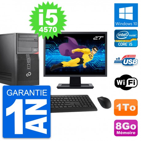 PC Tour Fujitsu P520 Ecran 27" Intel i5-4570 RAM 8Go Disque 1To Windows 10 Wifi