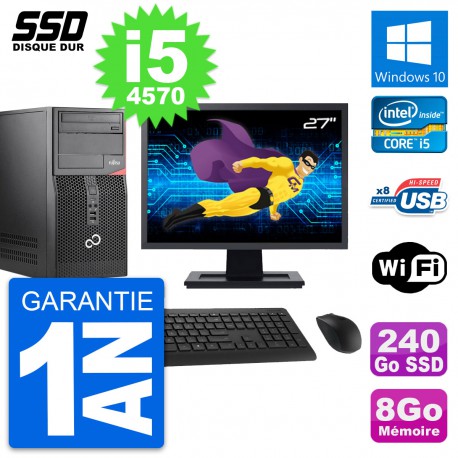 PC Tour Fujitsu P520 Ecran 27" Intel i5-4570 RAM 8Go SSD 240Go Windows 10 Wifi
