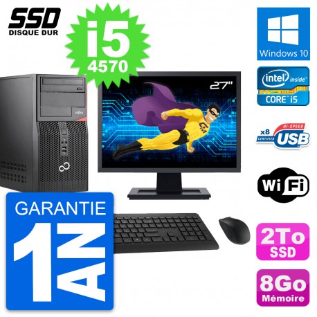 PC Tour Fujitsu P520 MT Ecran 27" Intel i5-4570 RAM 8Go SSD 2To Windows 10 Wifi