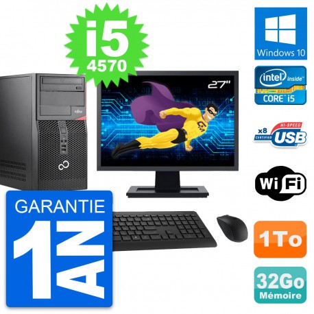 PC Tour Fujitsu P520 Ecran 27" Intel i5-4570 RAM 32Go Disque 1To Windows 10 Wifi