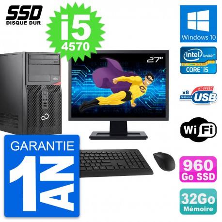 PC Tour Fujitsu P520 Ecran 27" Intel i5-4570 RAM 32Go SSD 960Go Windows 10 Wifi