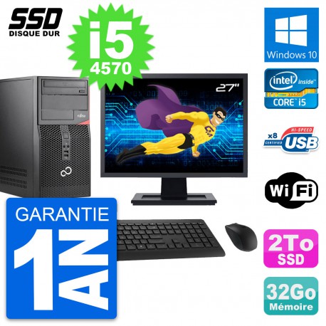 PC Tour Fujitsu P520 MT Ecran 27" Intel i5-4570 RAM 32Go SSD 2To Windows 10 Wifi