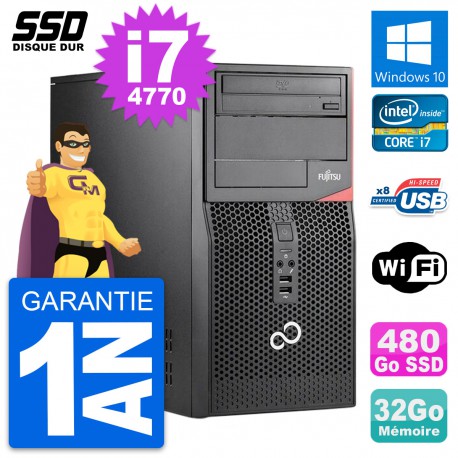 PC Tour Fujitsu Esprimo P520 MT Intel i7-4770 RAM 32Go SSD 480Go Windows 10 Wifi