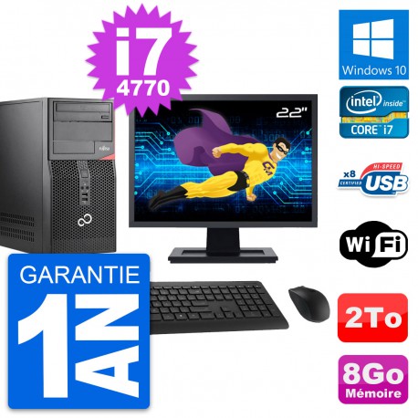 PC Tour Fujitsu P520 Ecran 22" Intel i7-4770 RAM 8Go Disque 2To Windows 10 Wifi