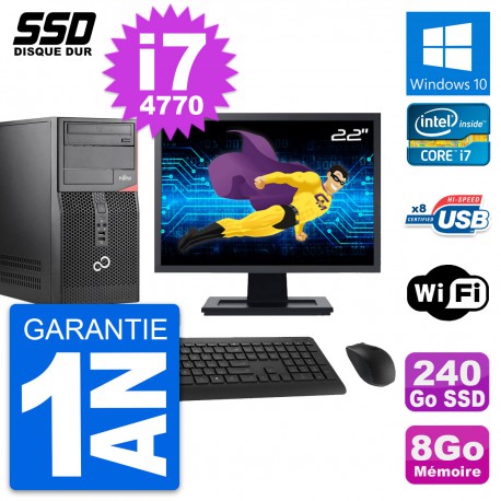 PC Tour Fujitsu P520 Ecran 22" Intel i7-4770 RAM 8Go SSD 240Go Windows 10 Wifi