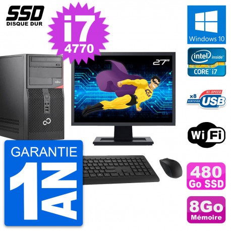 PC Tour Fujitsu P520 Ecran 27" Intel i7-4770 RAM 8Go SSD 480Go Windows 10 Wifi